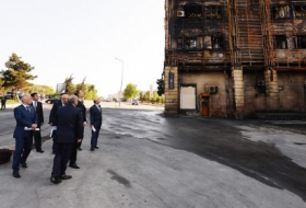 İlham Əliyev yanan binaya baş çəkdi